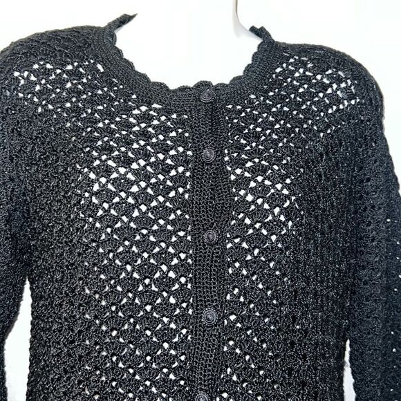 VINTAGE Black Crochet Button Up Sweater-M/L - Picture 2 of 6